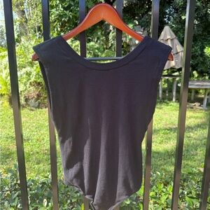 Free People Small Black Sleeveless Bodysuit - Low Cut Back with Shoulderpads